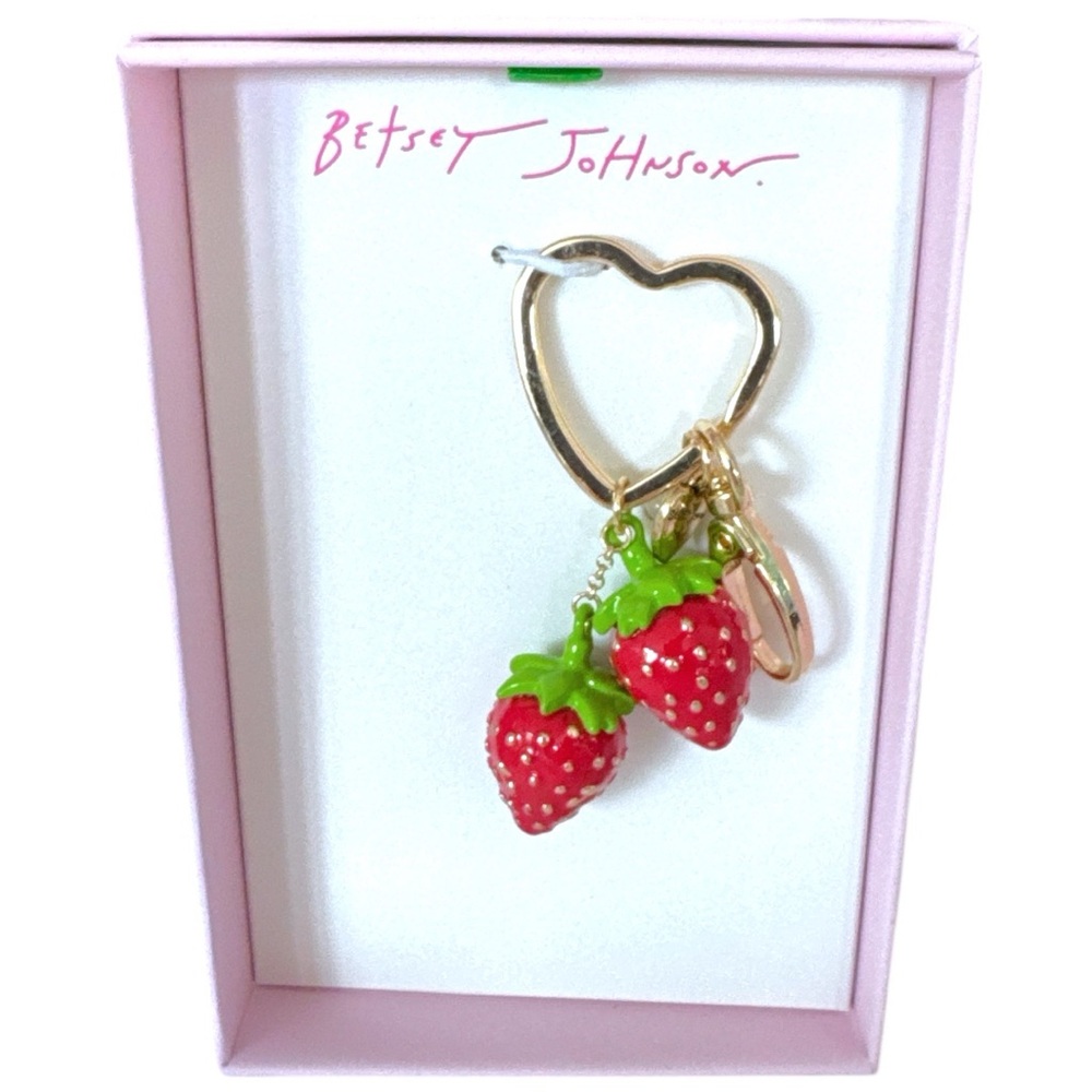 Betsey Johnson Strawberry Purse Charm Keychain Gold Red